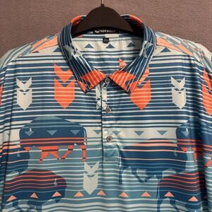 Raised by Coyotes Performance Polo Shirt Western Bufallo Print AOP Golf Mens 2XL
